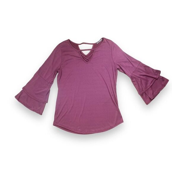 Gyft Dusty Rose Bell- Sleeved Top Sz L - Picture 3 of 11